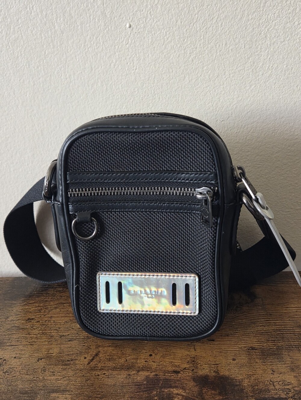 Coach Black Terrain Silver Holographic Crossbody Mini Bag Zip Shoulder